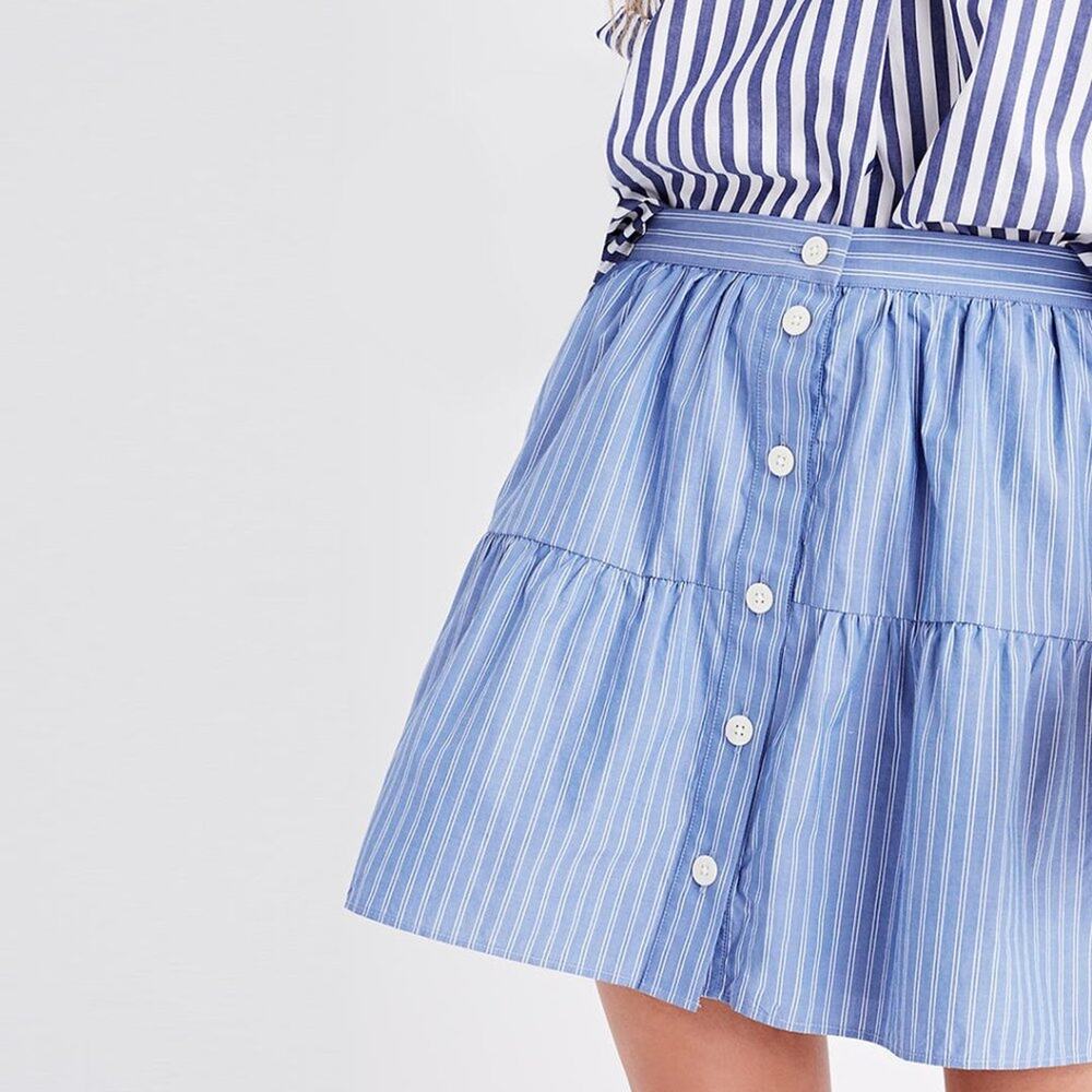 Madewell Bistro Button Front Cotton Tiered Striped Mini Skirt Size XS